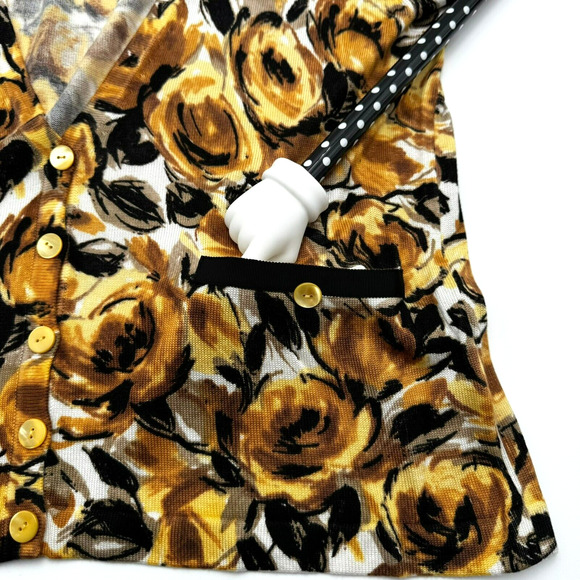 ELLEN TRACY NWT Women Large Yellow Roses Floral Bamboo Cashmere Cardigan Sweater - Picture 8 of 11